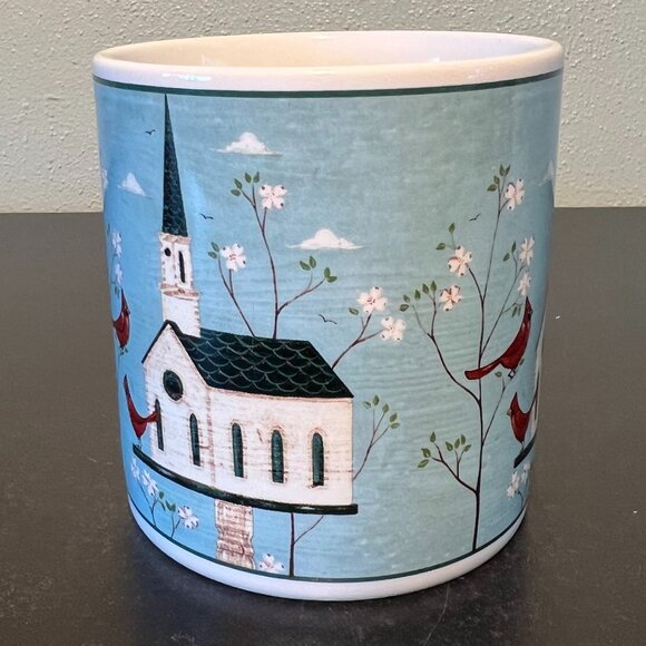 Vtg SAKURA Warren Kimble BIRDHOUSE Stoneware Mug ~ Folk Art ~ Cardinals - Picture 4 of 8
